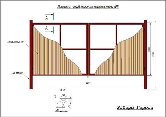 Ворота с четвертью из профнастила №4